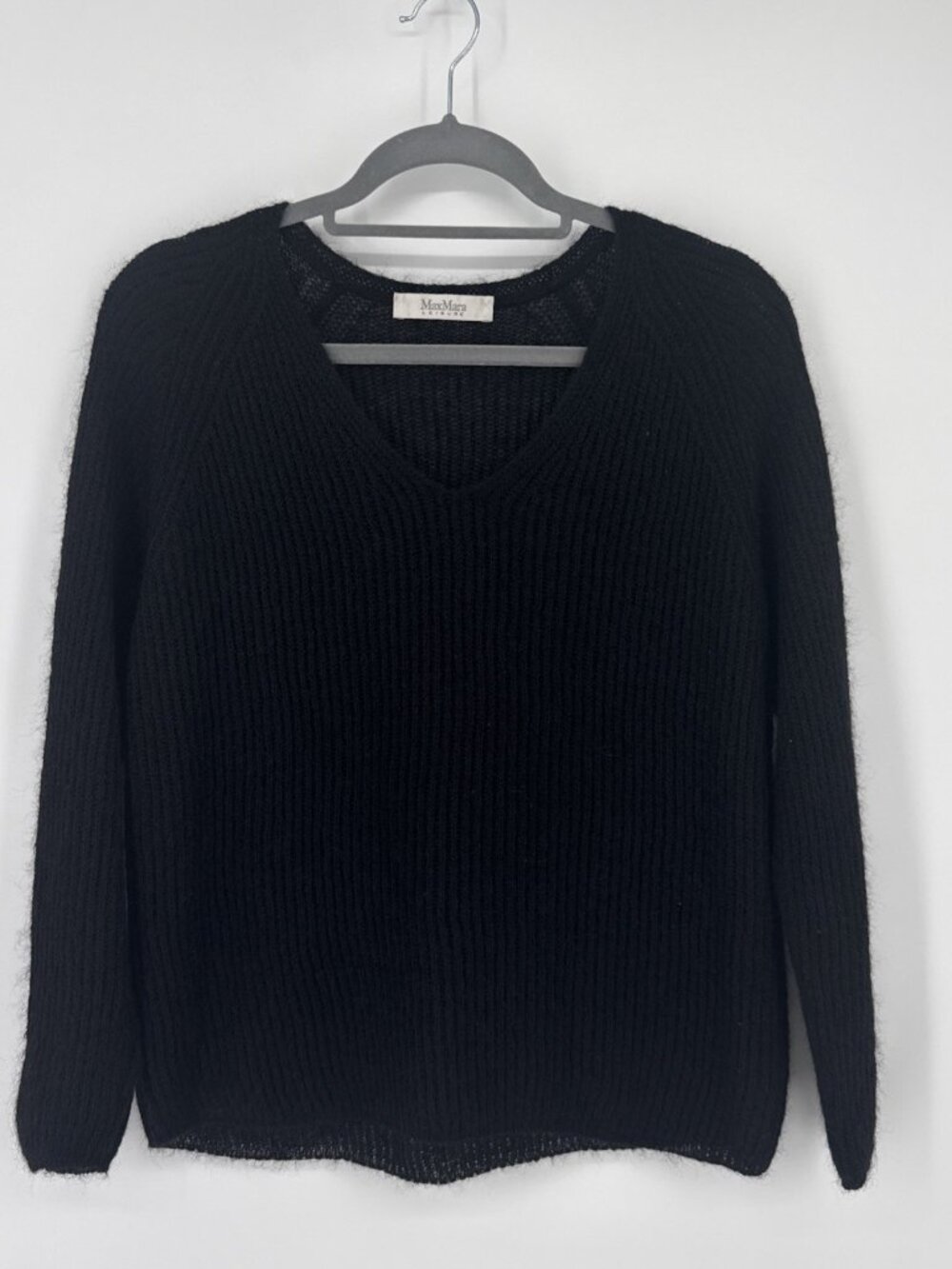 Max Mara Womens Black Sweater Lightweight Knit V-Neck See Description